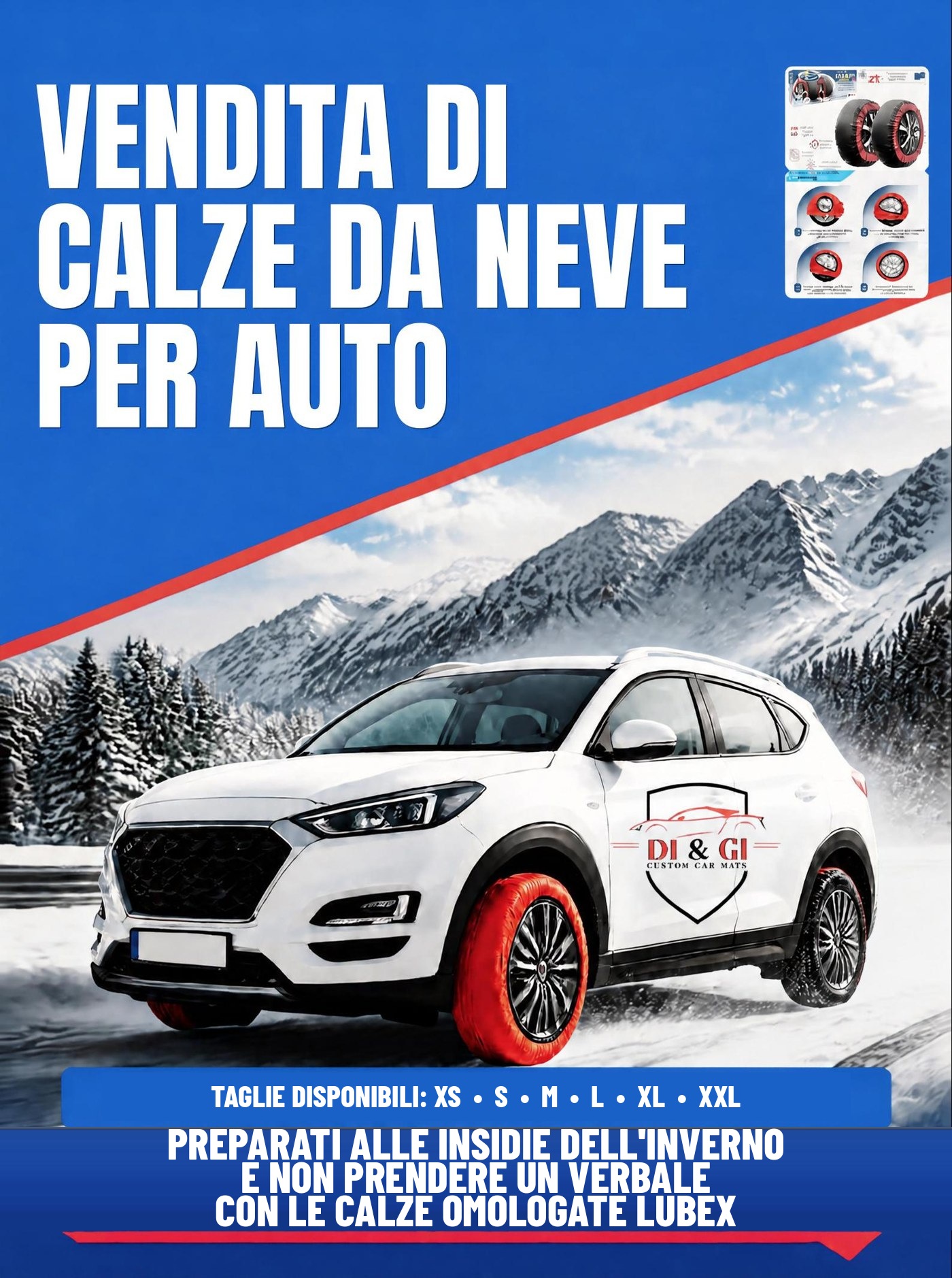 Volantino DI & GI: vendita di calze da neve per auto